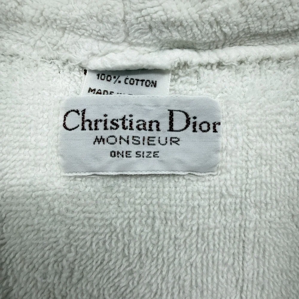Vintage Christian Dior Monsieur Robe OS Terry Cloth Hooded Quiet Luxury Logo Spa